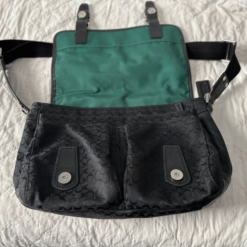 COACH Black Signature Messenger Crossbody Work Travel Bag - Picture 8 of 13